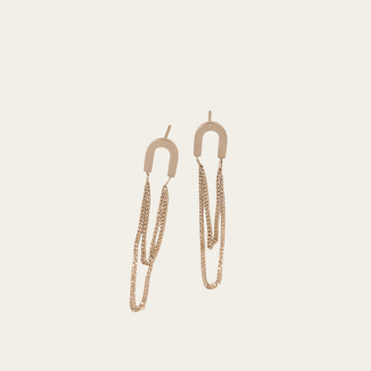 Time4Me silver-tone stainless steel U-shaped drop earrings with delicate double chain dangles