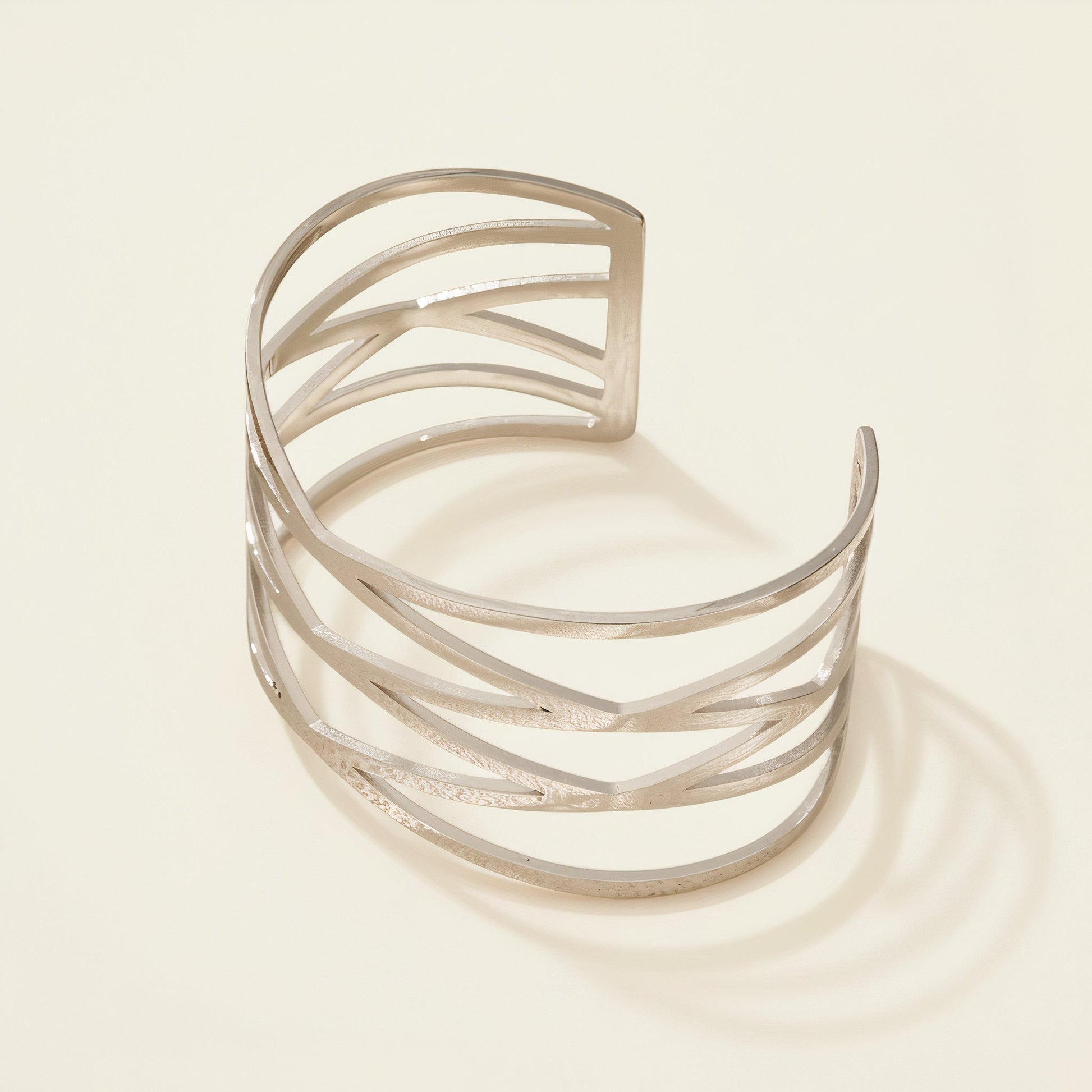 Time4Me silver open cuff bracelet with a woven-style design made from durable stainless steel