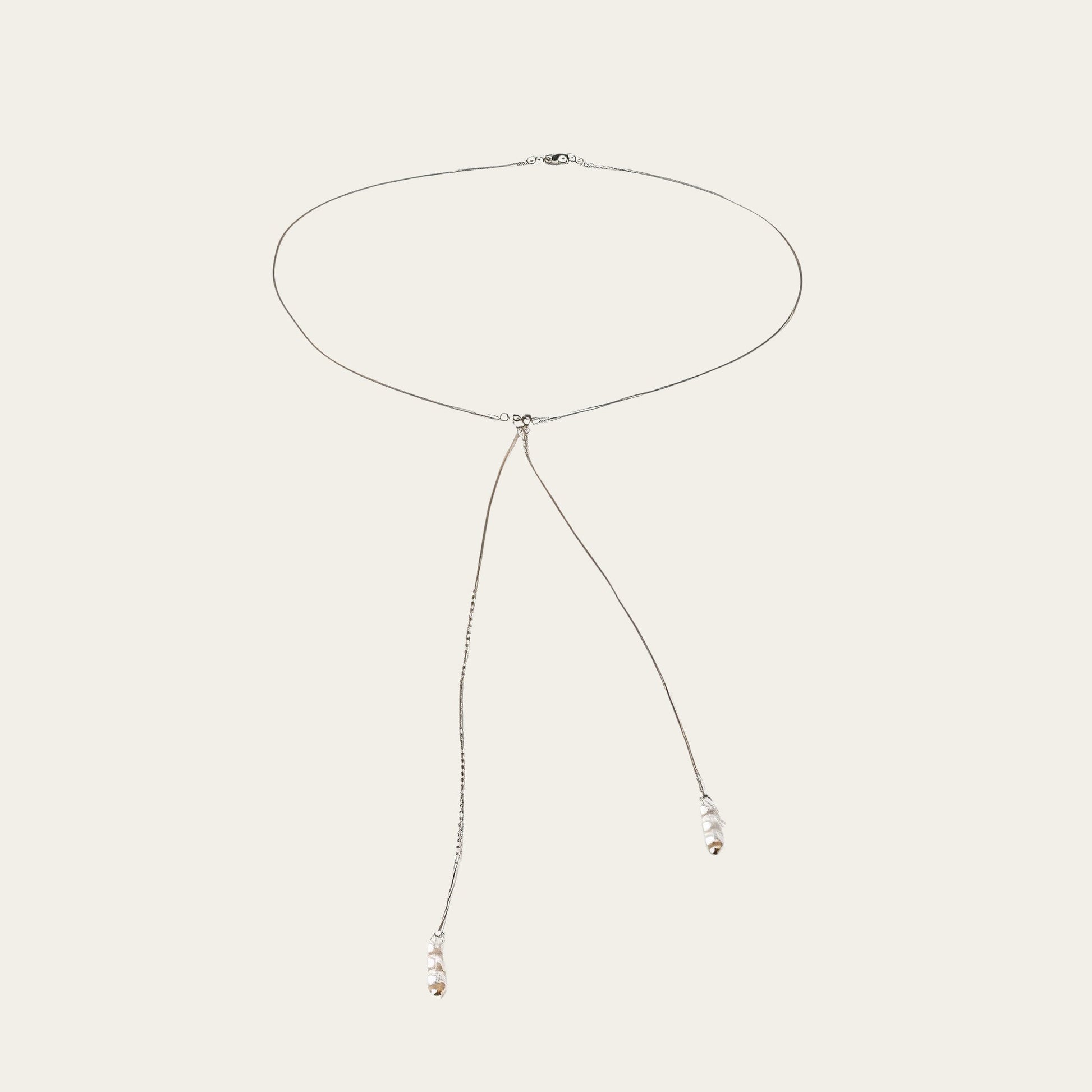 Time4Me silver Y-shaped back necklace made of stainless steel with three pearls at each end
