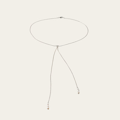Time4Me silver Y-shaped back necklace made of stainless steel with three pearls at each end