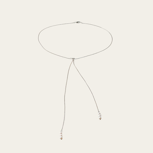 Time4Me silver Y-shaped back necklace made of stainless steel with three pearls at each end