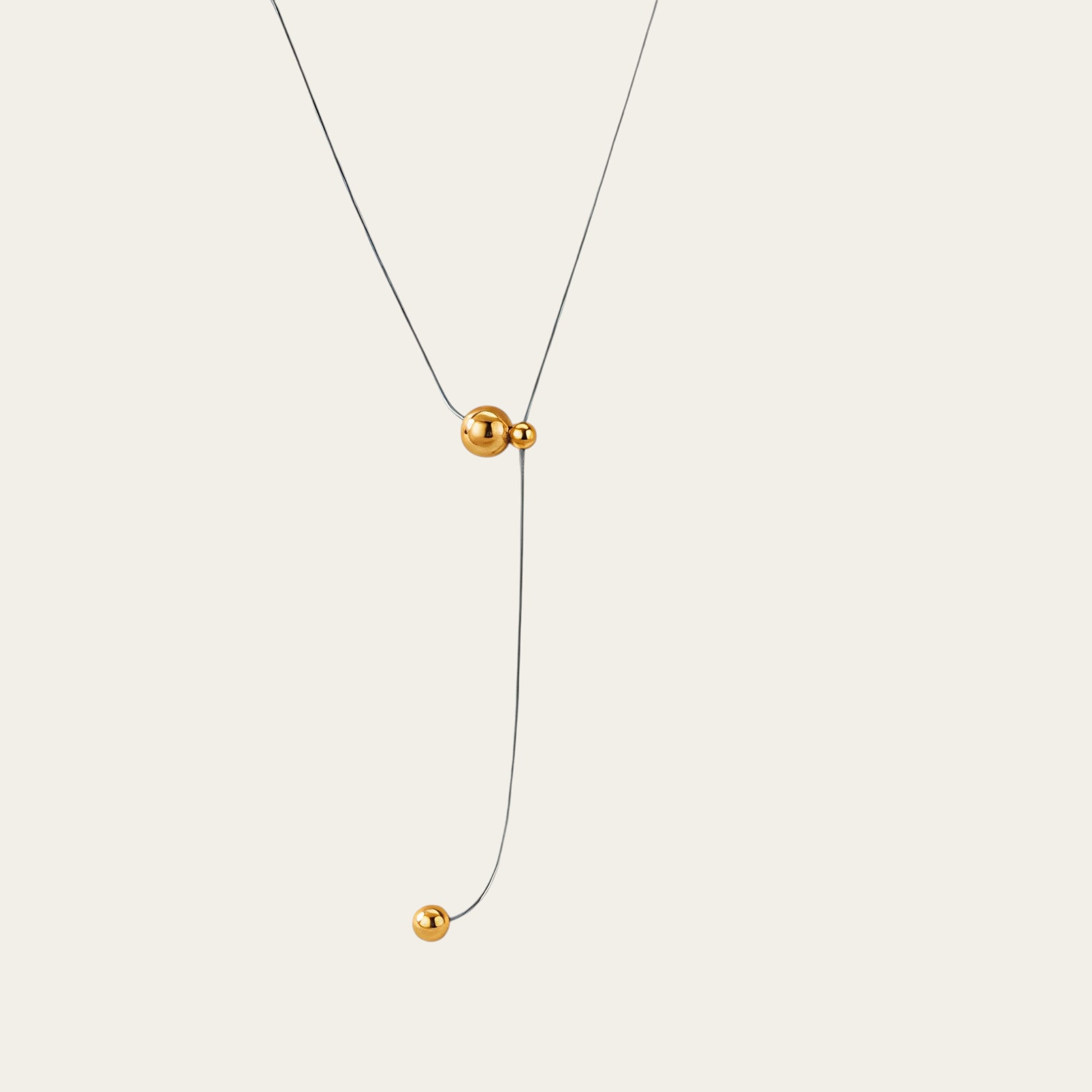 Time4Me two-tone Y-shaped necklace in silver and gold stainless steel with adjustable sliding beads