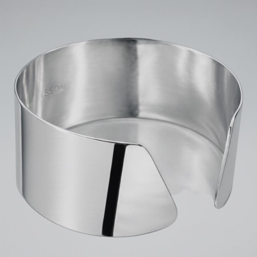 Time4Me wide silver-tone stainless steel open cuff bracelet with a polished finish