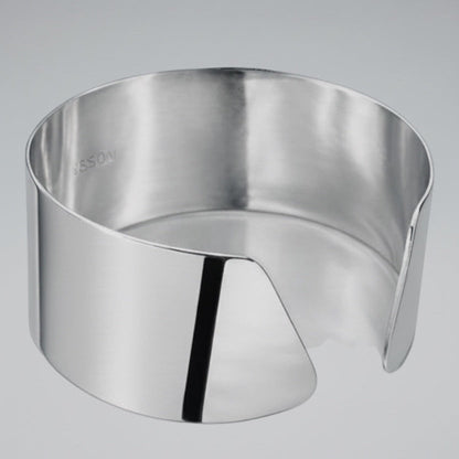 Time4Me wide silver-tone stainless steel open cuff bracelet with a polished finish